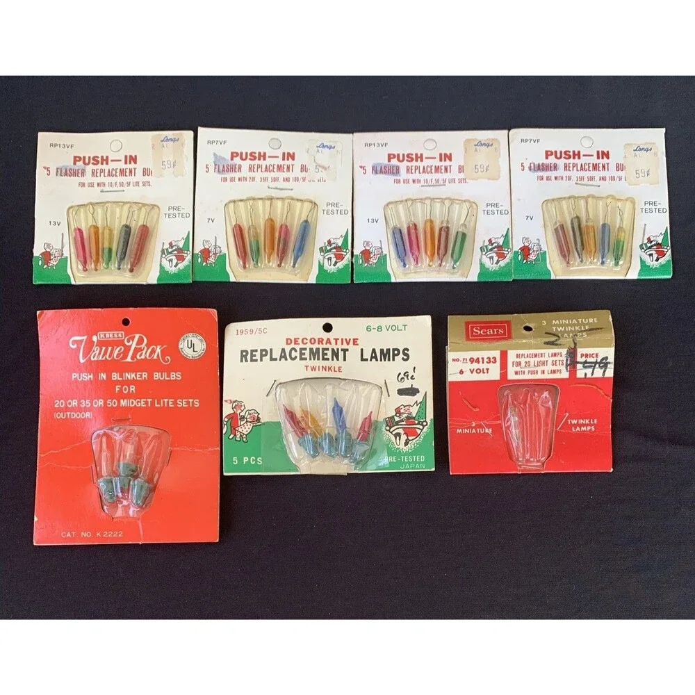 Vintage Push-in Flasher Replacement Bulbs Christmas Mini Lights 4 Packs & Extras